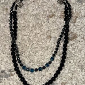 Elegant Black and Blue Beaded Necklace